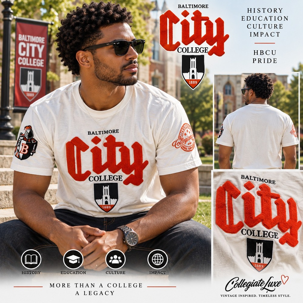 Collegiate Luxe Baltimore City College Unisex S/M Cream Chenille Tee BCC Knights